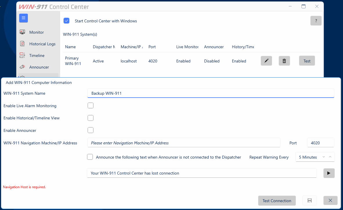WIN-911 2023+ Control Center
